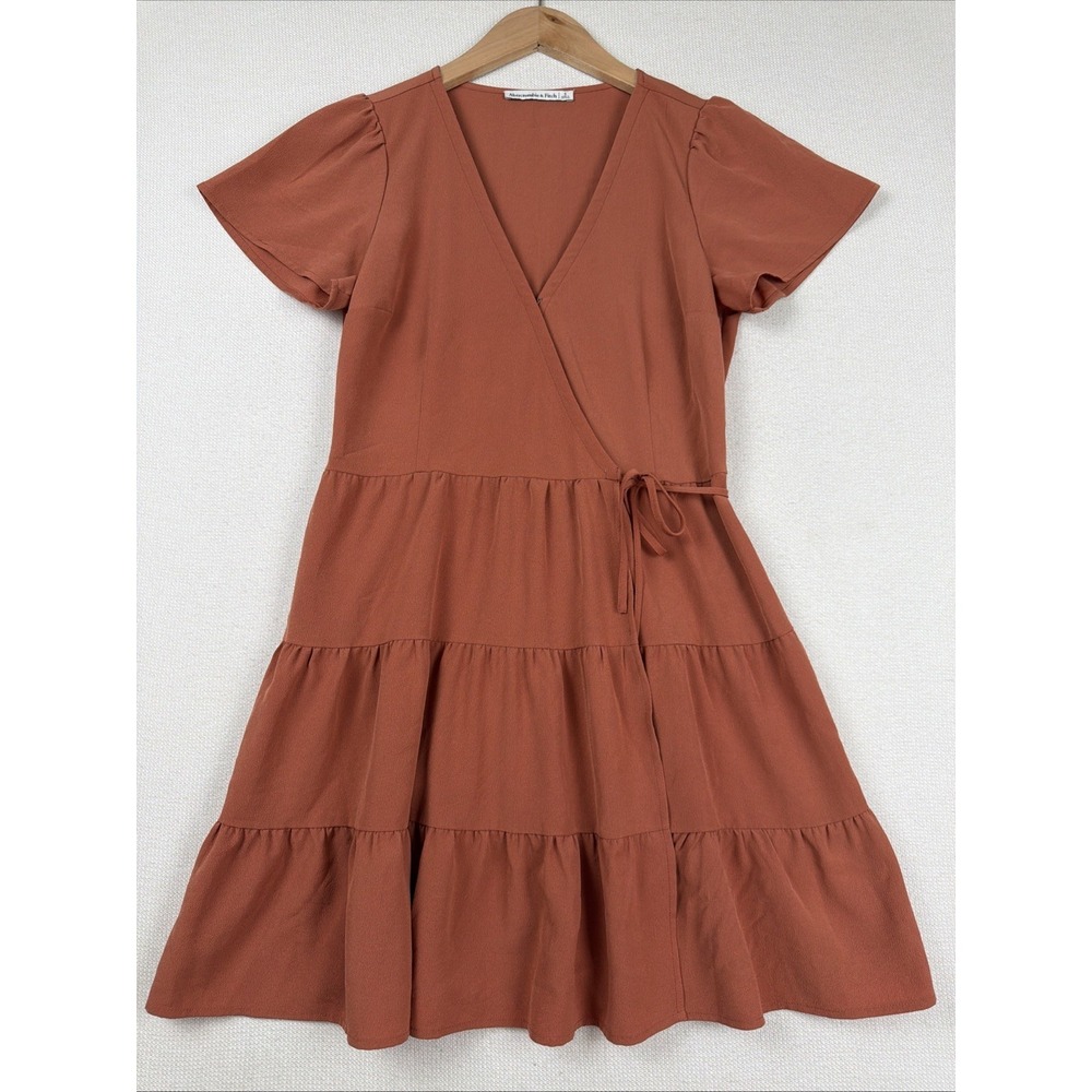 Abercrombie & Fitch Tiered Wrap Dress Womens Size Small Orange Mini Preppy